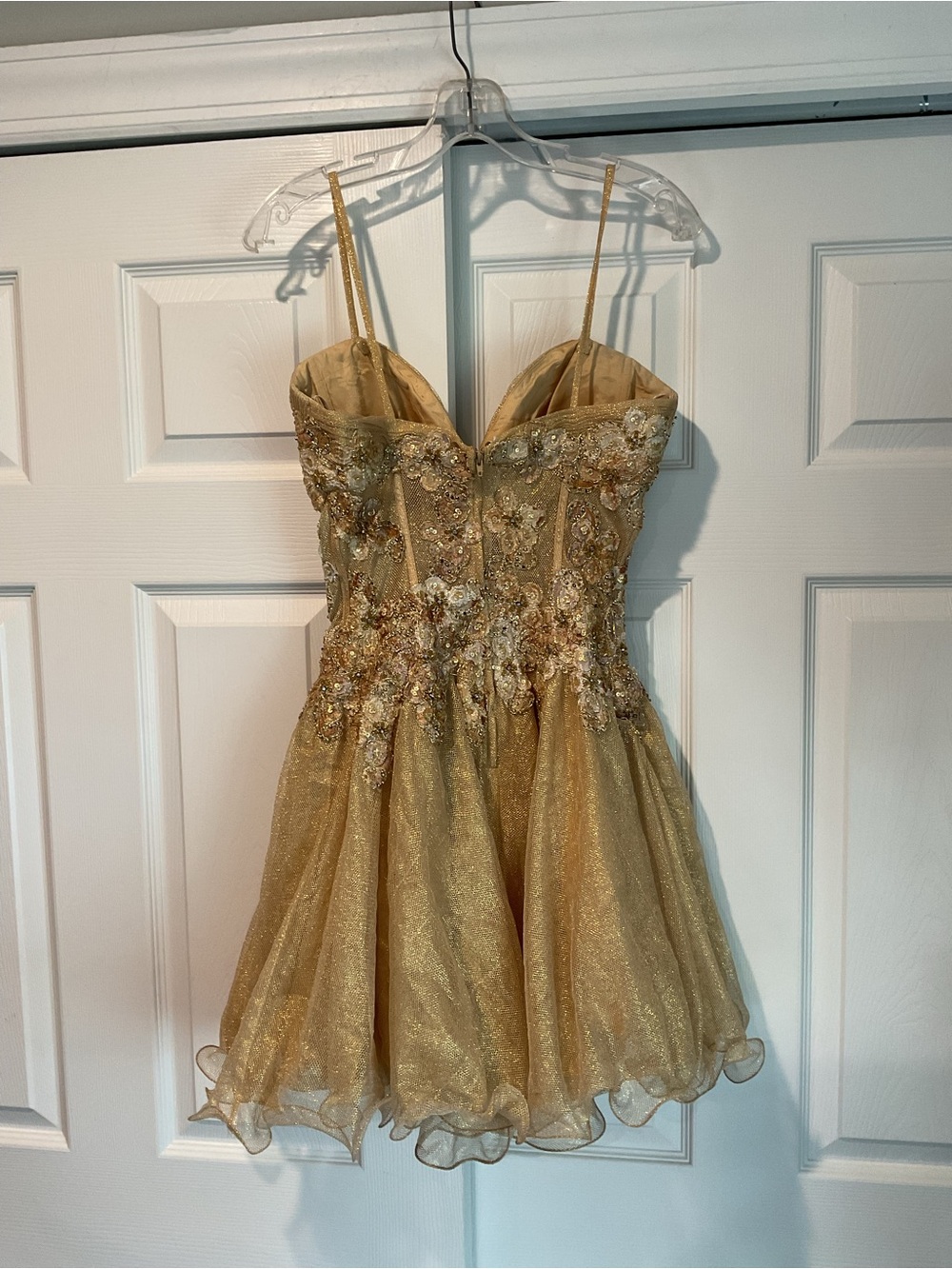 Jovani Vintage Gold Beaded Sequin Corset Mesh Mini Dress Gown Prom Wedding sz 6 - Picture 5 of 9